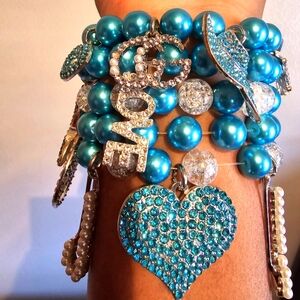 Aqua Blue Bling Set of 5 Bracelets
